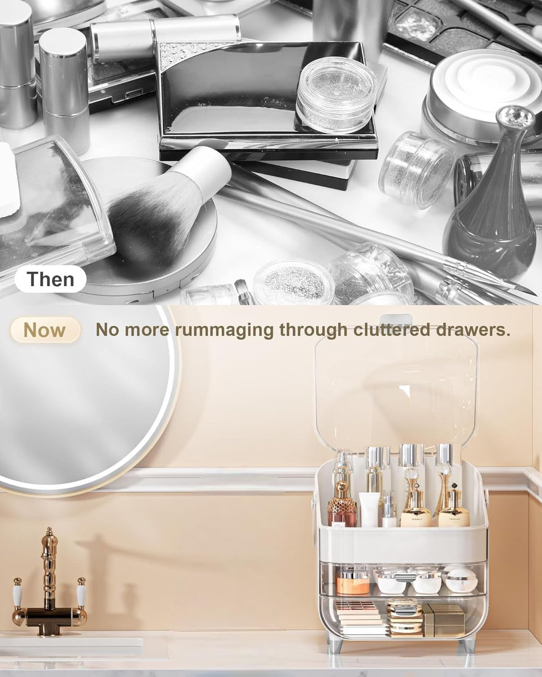 Makeup-Organizer mit Deckel & Schubladen – Kosmetik-Vitrine & Hautpflege-Aufbewahrung mit Staubschut