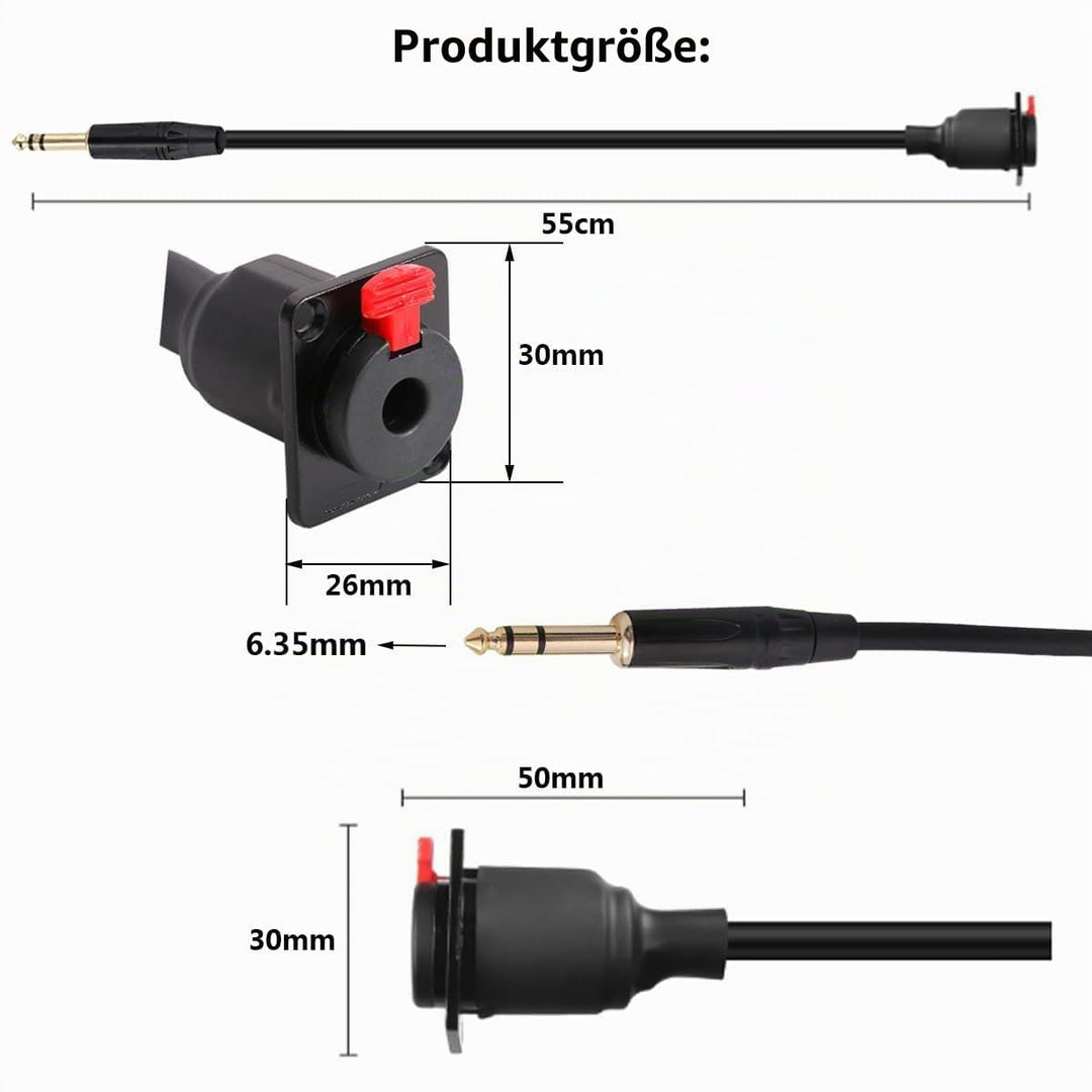 PENGLIN 50CM TRS Panel Mount Audio Verlängerungskabel, D-Typ 6.35mm Buchse auf TRS Stereo Stecker Fü