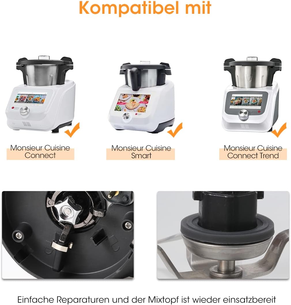 AIEVE 2 Stk. Messer Fix Clips und Dichtungsringe Set kompatibel mit Lidl Monsieur Cuisine Connect, C