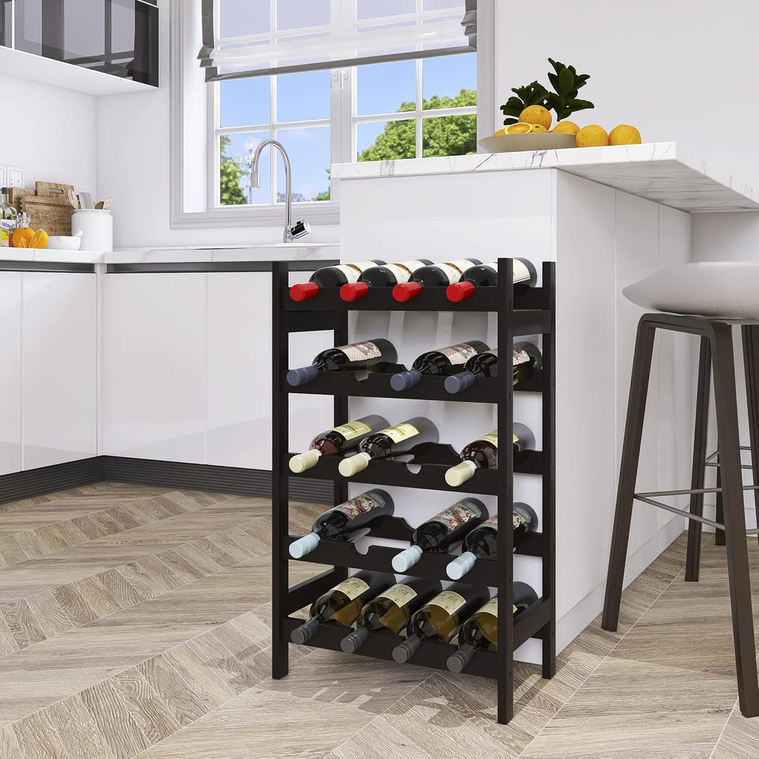 SMIBUY Bambus-Weinregal, 20 Flaschen-Display-Halter, 5-stöckige freistehende Lagerregale für Küche,