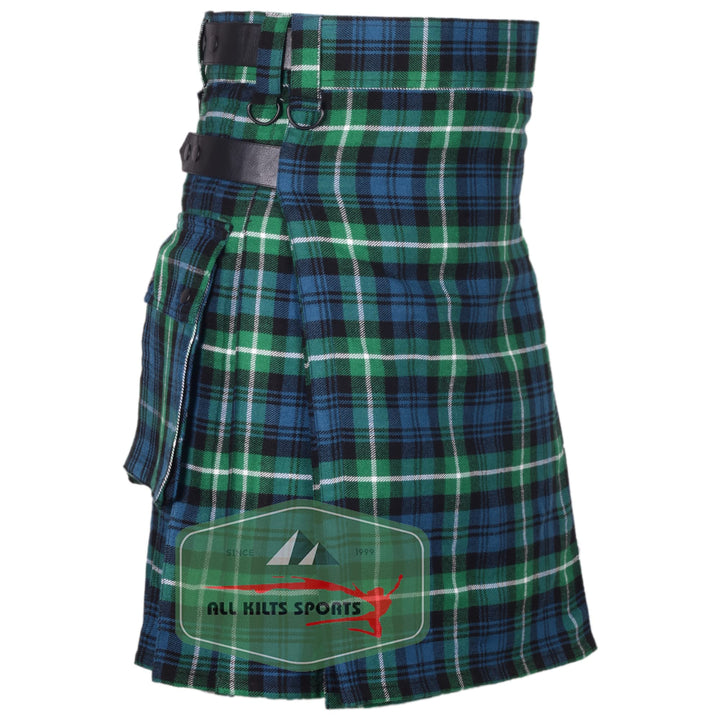 Utility-Kilt für Herren aus Acrylwolle mit Lederriemen, Lamont Ancient 34