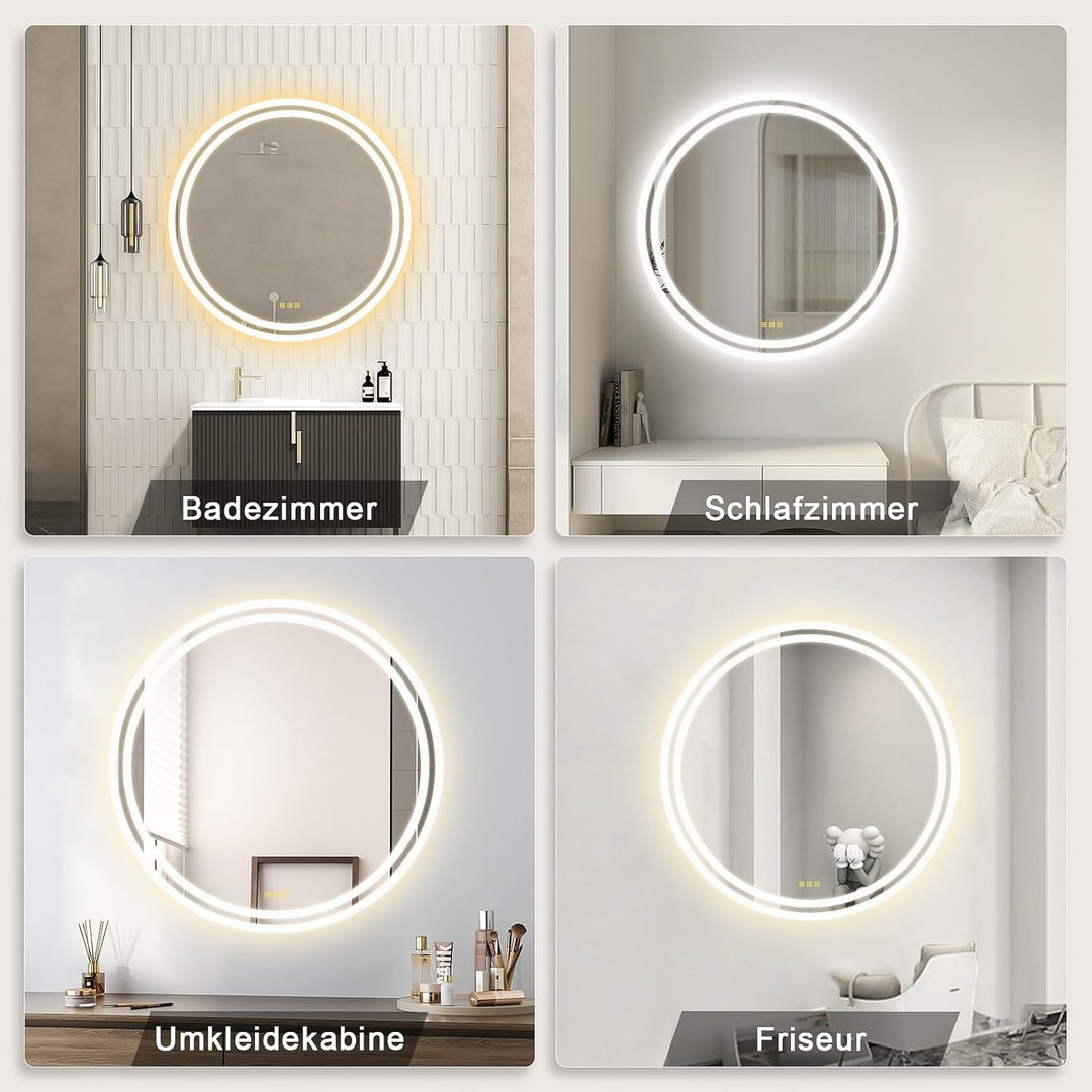 AI-LIGHTING Led Badezimmerspiegel mit Beleuchtung 50cm Badspiegel Rund Beleuchtet Antibeschlag Wands