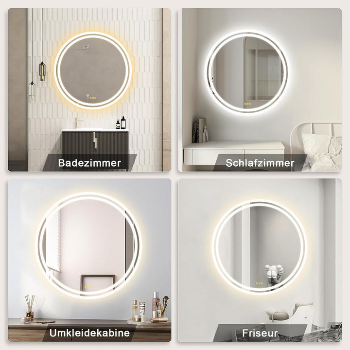 AI-LIGHTING Led Badezimmerspiegel mit Beleuchtung 50cm Badspiegel Rund Beleuchtet Antibeschlag Wands