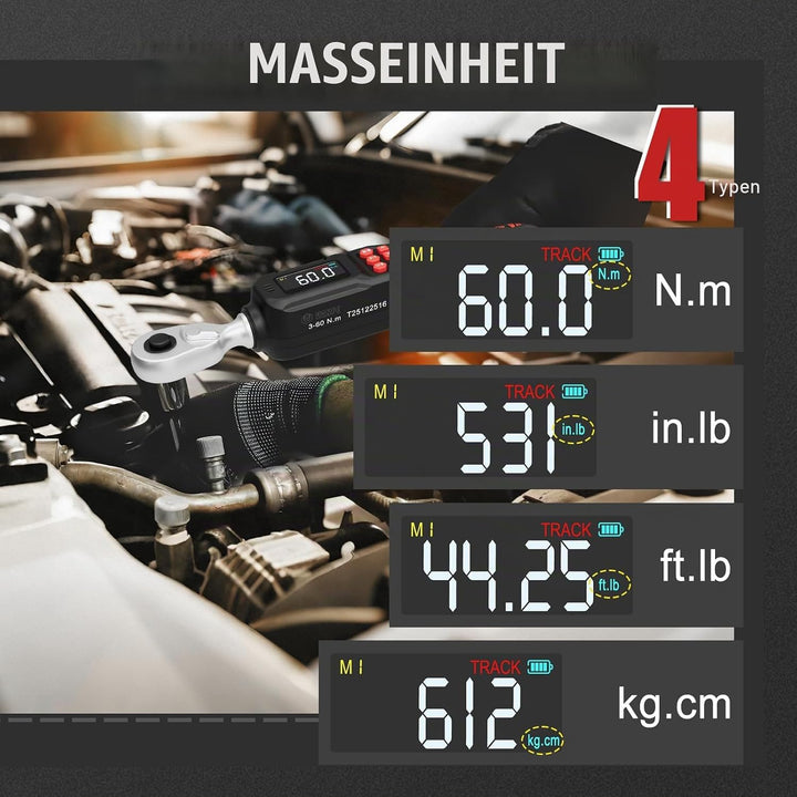 VANPO Digitaler Drehmomentschlüssel 3/8 Zoll(3–60 Nm) für Fahrrad &amp; Motorrad, ±2% Genauigkeit Elektr