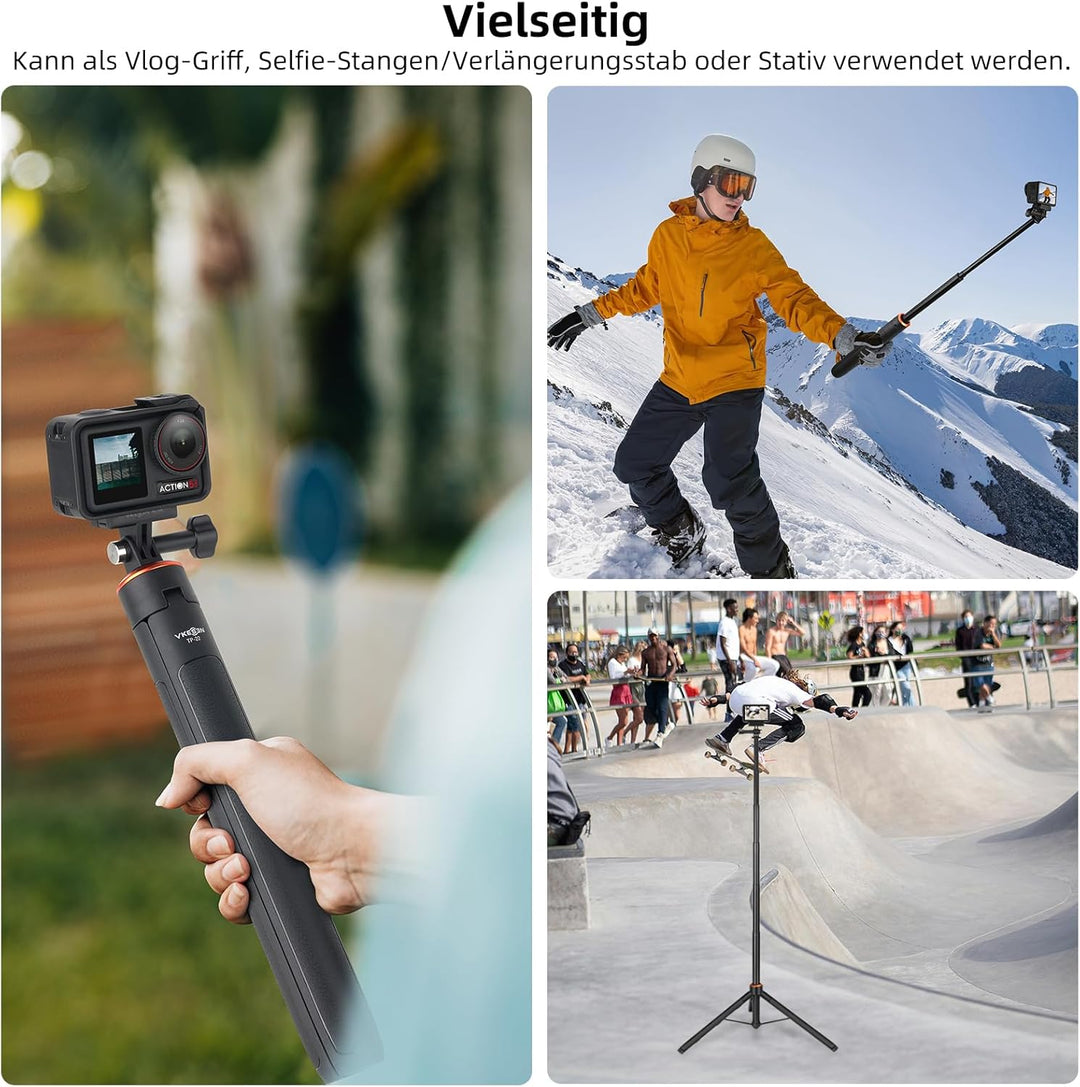 136cm Selfie Stick Stativ Set für DJI Osmo Action 5 Pro/4/3, Osmo 360, 2-in-1 Erweiterung Reisestati