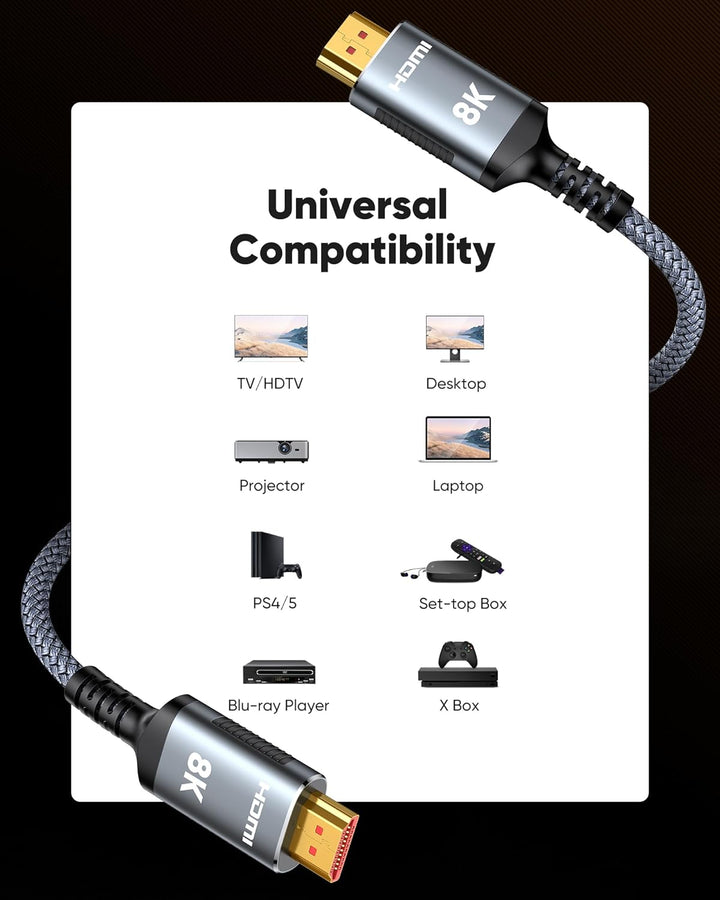 Highwings HDMI Kabel 8K 10M, HDMI 2.1 Kabel 48Gbps Ultra Highspeed 8K@60Hz 4K@120Hz 7680P HDR10 eARC
