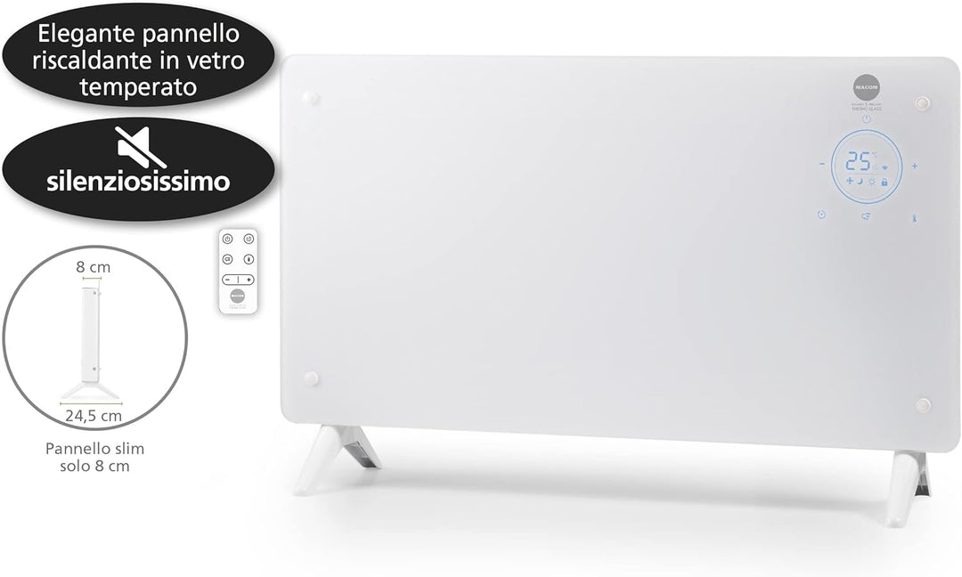 Macom Enjoy & Relax 937 Thermo Glass Konvektor mit 24h Timer und Raumthermostat, Weiss, 1000/2000W