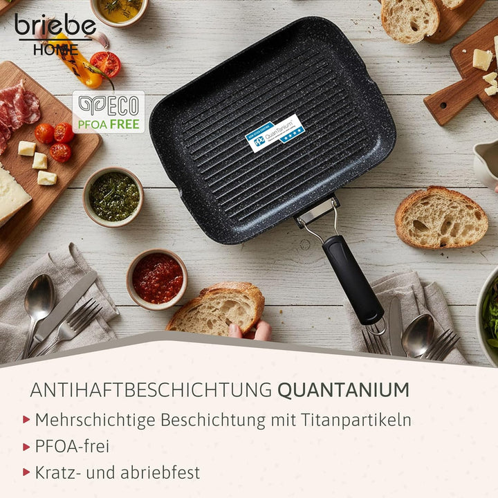 Brieve Black Titanium Induktionsgrillpfanne, Antihaft, Aluminiumguss, klappbar, ohne PFOA, 34x24 cm,