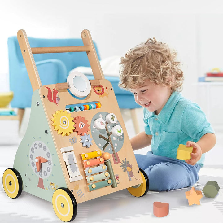 Baby Lauflernwagen Holz, Baby Lauflernhilfe zum Holz, Montessori Spielzeug Multifunktion, Holzspielz