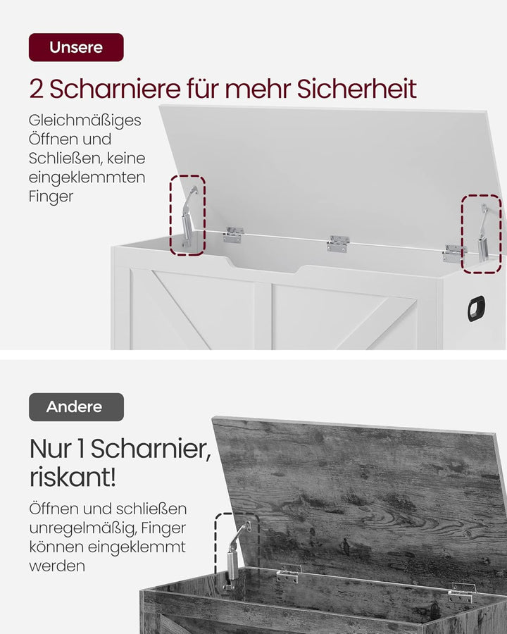VASAGLE Schuhbank, Sitzbank mit Stauraum, Sitztruhe, 2 Sicherheitsscharniere, Aufbewahrungsschrank,