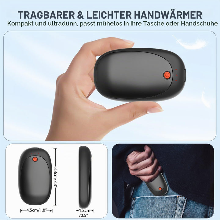 2er-Pack Handwärmer Wiederaufladbarer Magnetischer Taschenwärmer mit 6000mAh USB Elektrische Handwär