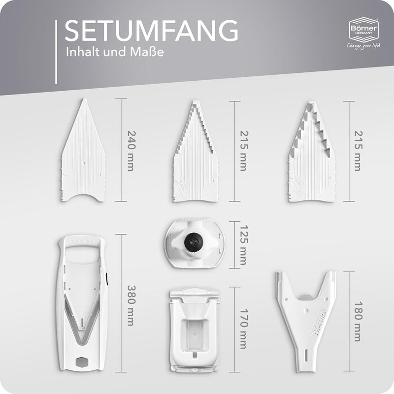 Börner V5 PowerLine Gemüsehobel Profi Set (7-tlg.) • Gemüseschneider (V-Hobel) für Obst & Gemüse + Z