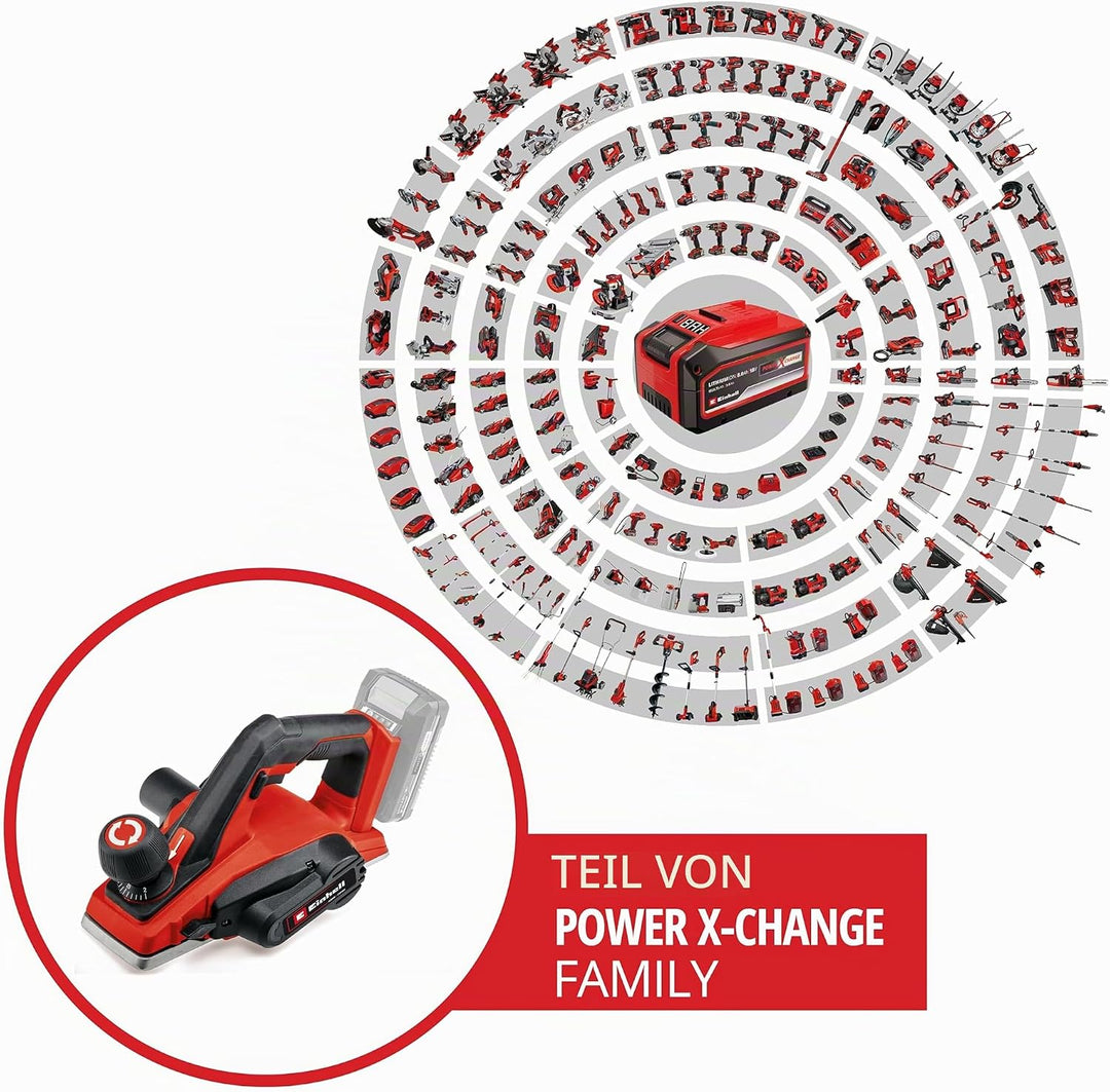 Einhell Akku-Hobel TE-PL 18/82 Li Power X-Change (18 V, Li-Ionen, 82 mm Hobelbreite, bis 2 mm Spanti