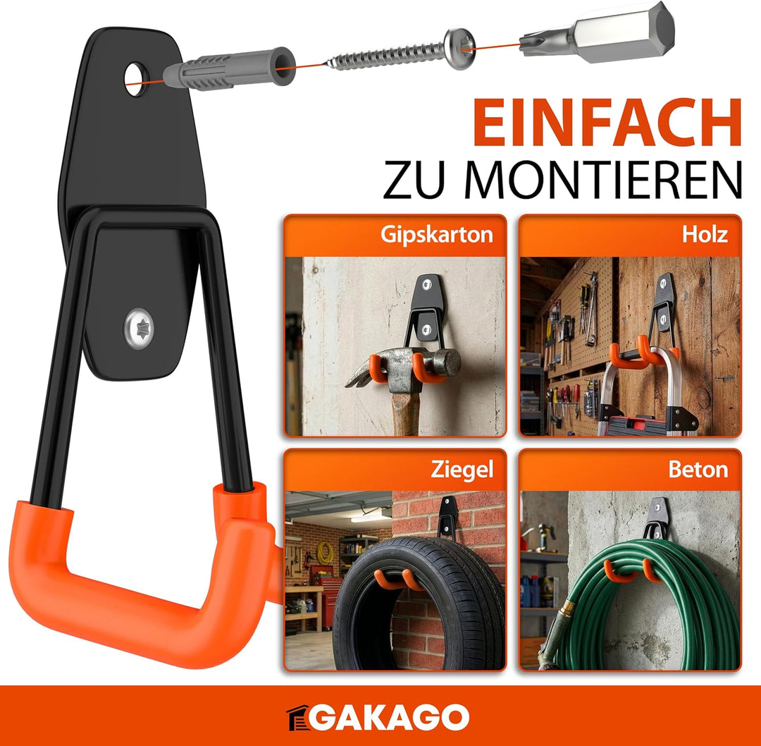 Gakago Gerätehalter Wandhalterung – 10er Garagenhaken Set inkl. Dübel, Schrauben &amp; Anleitung – Werkz