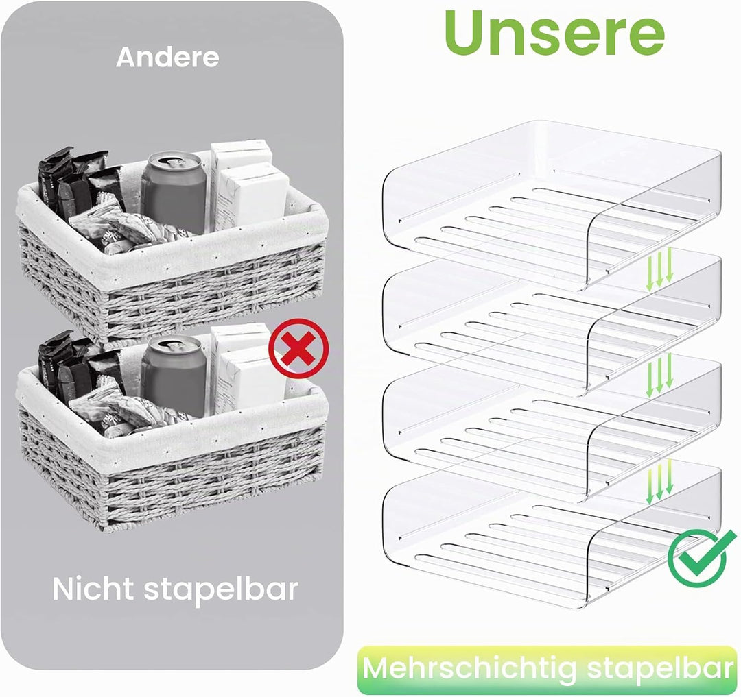 Tomorotec Schreibtisch-Briefablage-Set, 4er-Pack, Frontlader, A4-Grösse, transparent, PET, stapelbar