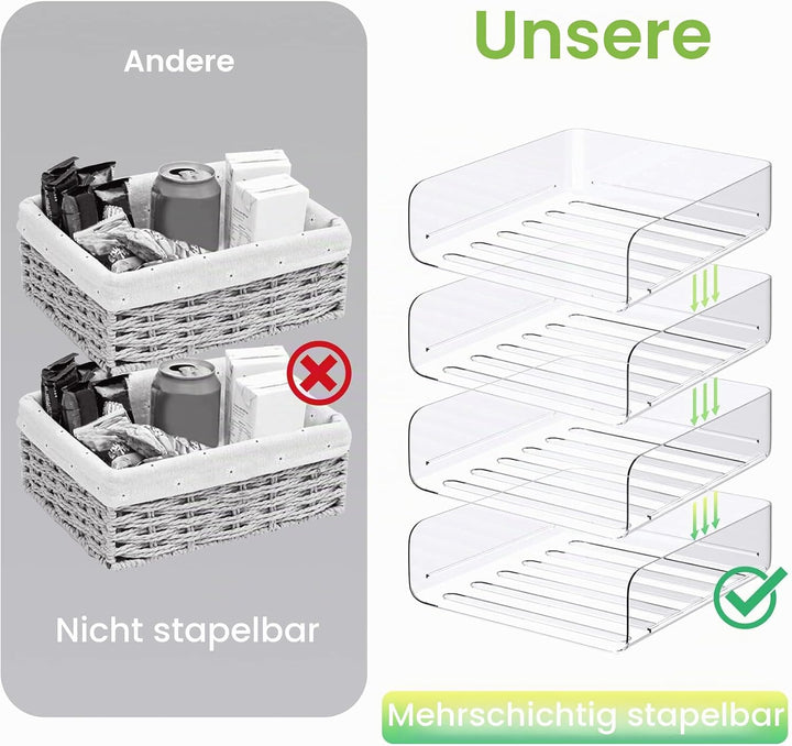 Tomorotec Schreibtisch-Briefablage-Set, 4er-Pack, Frontlader, A4-Grösse, transparent, PET, stapelbar