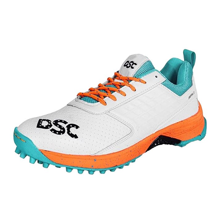 DSC Jaffa 22 Cricket Shoes | for Boys and Men | Lightweight | Embossed Design White Orange 43 EU, Wh