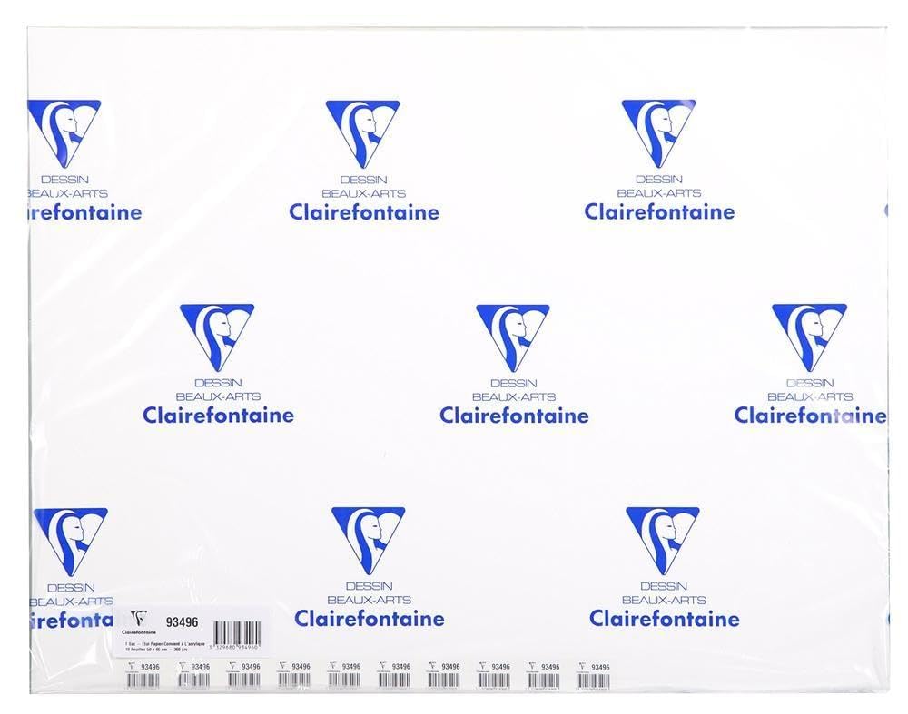 Clairefontaine 93496C - Packung mit 10 Bögen Acrylmalpapier, 50x65cm, 360g, gekörnt, ideal für die A