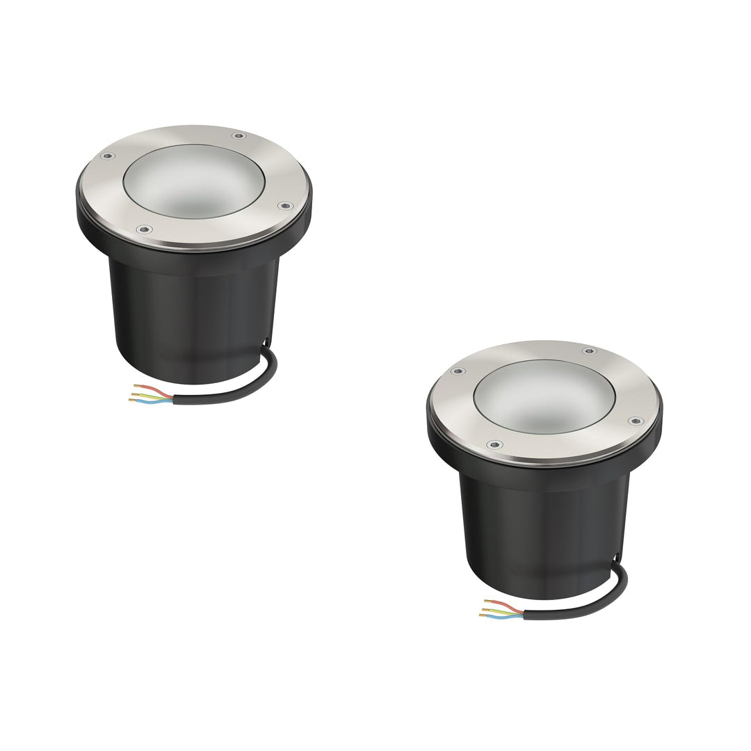 ledscom.de 2 Stück Bodeneinbauleuchte BOFU für aussen, IP67, schwenkbar, edelstahl, rund, 150mm Ø, 1