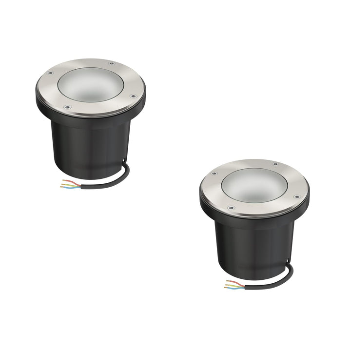 ledscom.de 2 Stück Bodeneinbauleuchte BOFU für aussen, IP67, schwenkbar, edelstahl, rund, 150mm Ø, 1