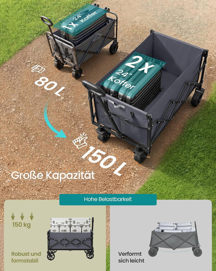 SONGMICS Kleiner Handwagen faltbar, Gartenwagen, kompakt, mit Griff | Mit 4 verstärkten Rollen, davo