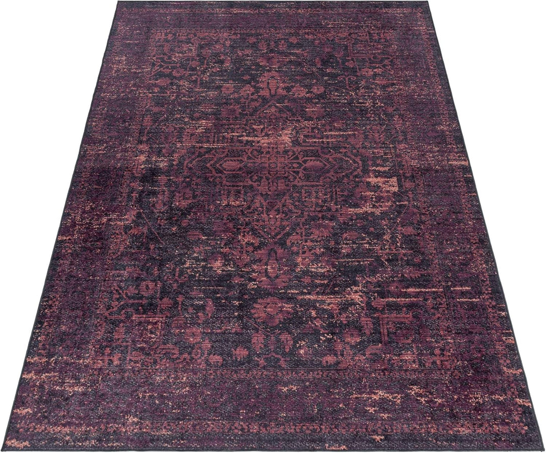 Carpetsale24 Waschbarer Kurzflor Teppich Läufer Schwarz 80x150 cm Vintage Design mit Rutschfester Rü