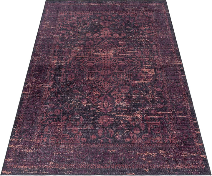 Carpetsale24 Waschbarer Kurzflor Teppich Läufer Schwarz 80x150 cm Vintage Design mit Rutschfester Rü