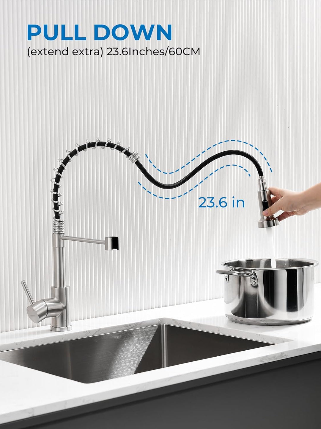 Küchenspüle-Wasserhahn, Küchenarmaturen mit herausziehbarem Sprüher, WEWE Edelstahl, Einzelgriff, Ei