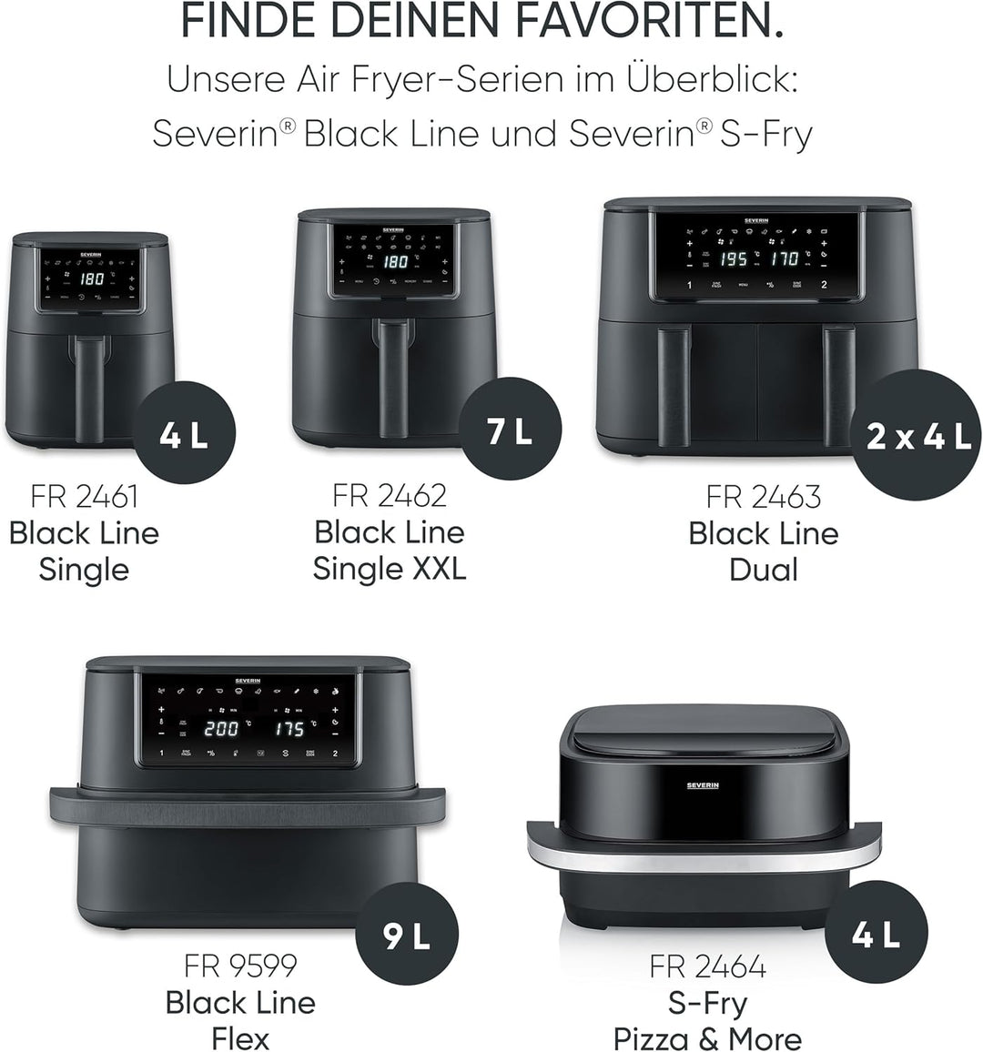 Severin Heissluftfritteuse, Single, Fritteuse für Kochen ohne Fett, Touch-Display, 8 Automatik-Progr