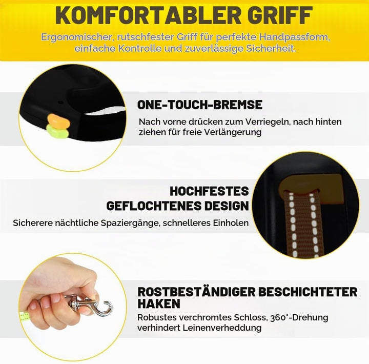 3m Hundeleine Doppelleine für 2 Hunde, Rollleine Einziehbare Hundeleine mit LED Licht, Automatische