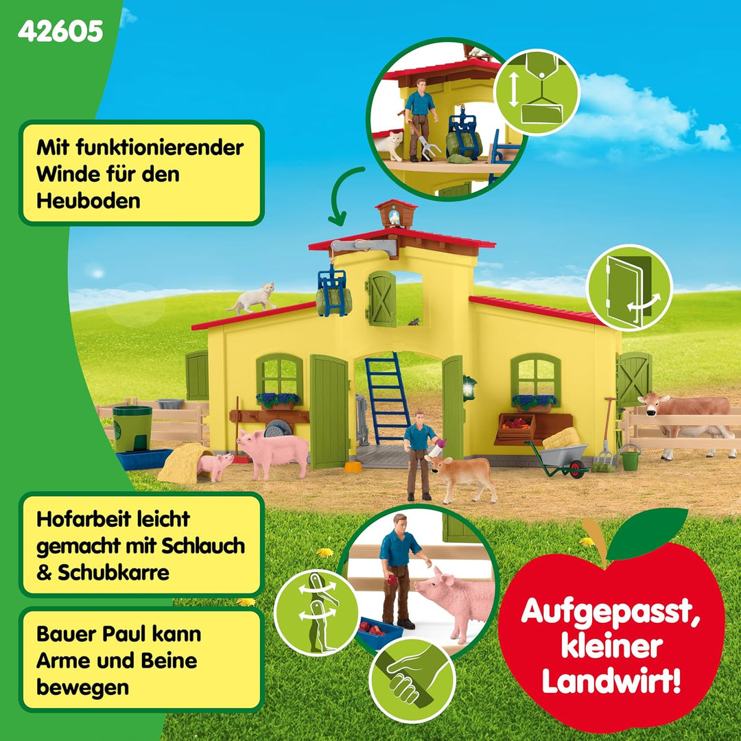 SCHLEICH Farm World | Grosse Farm mit Bauernhaus 42605 | Set inkl. Haus, Bauer, Kuh, Schwein, Katze,