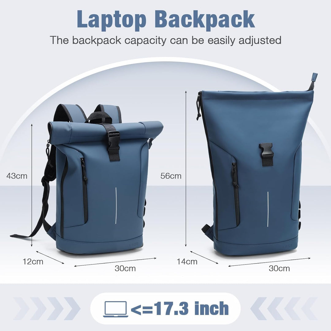 Rolltop Rucksack Herren Damen, Wasserdicht Laptop Schulrucksack mit 17 Zoll Laptopfach, Gross Reiser