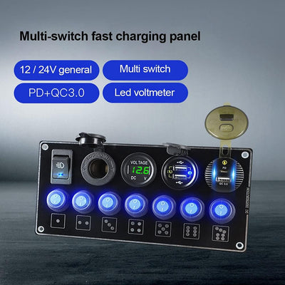 Asudaro LED Voltmeter Schalter Panel 6 Gang Schalter Panel Wasserdichte Dual USB Ladegerät Kippschal