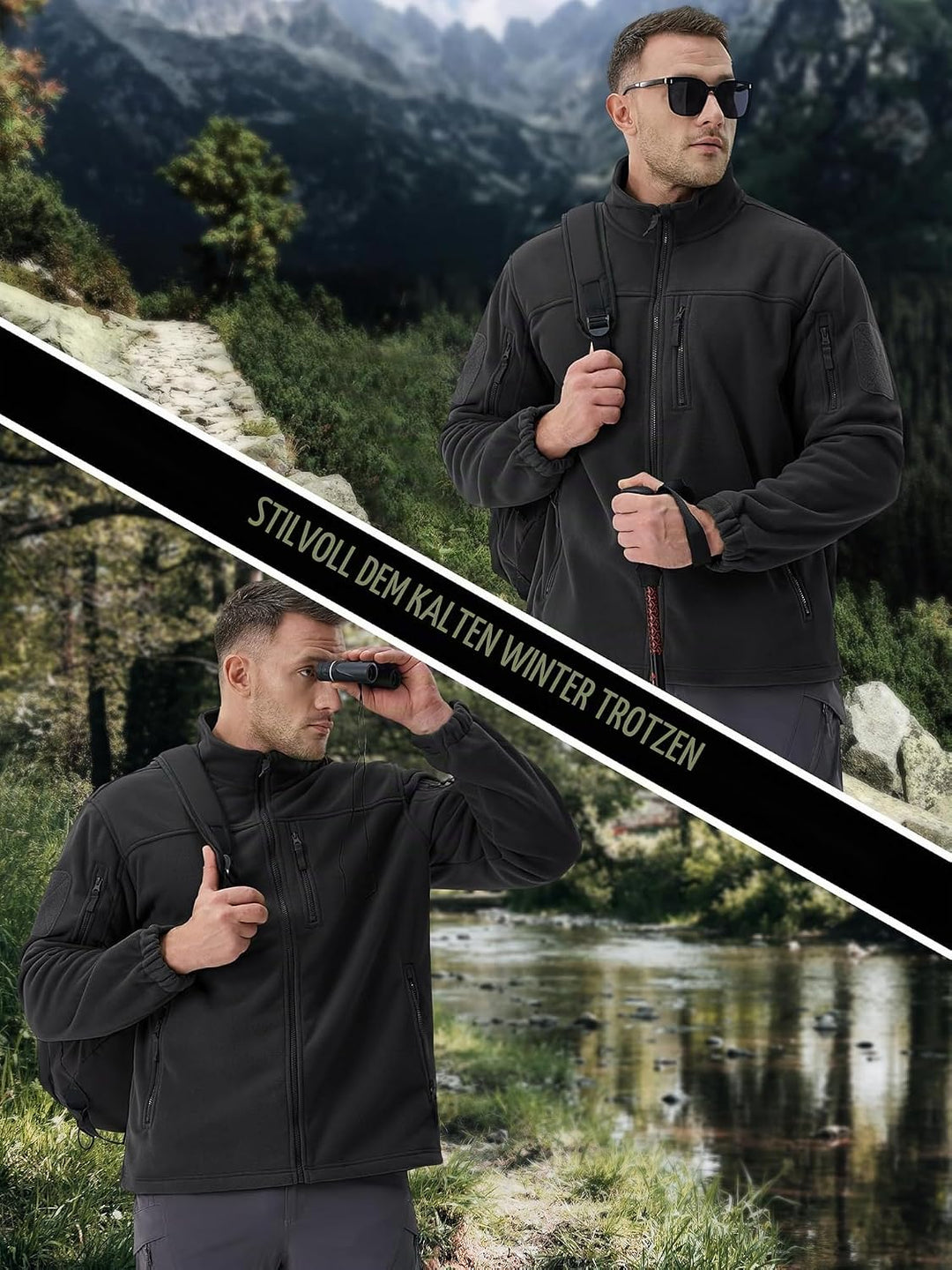 TACVASEN Herren Militär Outdoor Fleecejacke Warme Taktische Jacke Fleece Jacket L Schwarz, L Schwarz