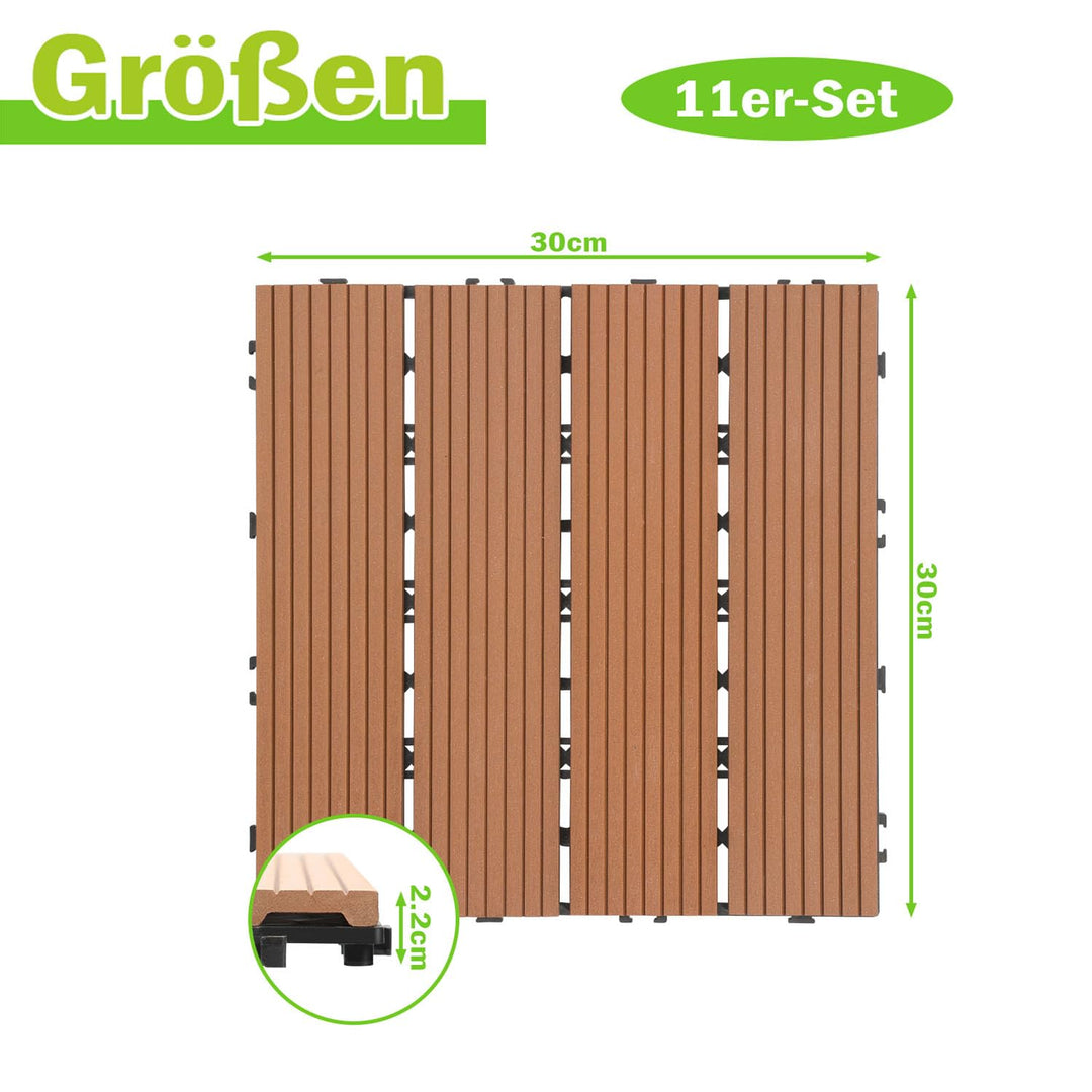 Gimisgu WPC Terrassenfliesen Holzoptik, Balkonfliesen Klicksystem Terrassendielen Klickfliese Kunsts