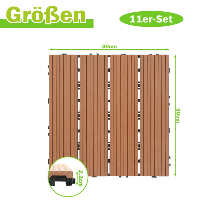 Gimisgu WPC Terrassenfliesen Holzoptik, Balkonfliesen Klicksystem Terrassendielen Klickfliese Kunsts