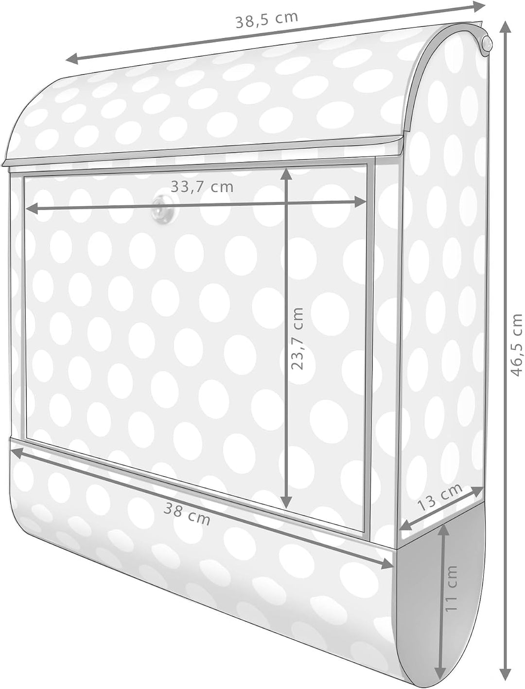 banjado® Design Briefkasten mit Motiv Punkte Grau 39x47x14cm &amp; 2 Schlüssel - Briefkasten Stahl schwa