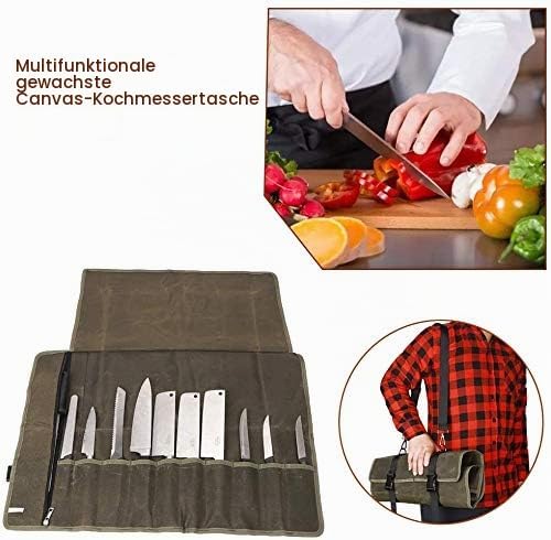 QEES Kochmesser Rolltasche 11 Slots, Messertasche für Camping, Wandern, Multifunktions-Werkzeugrollt