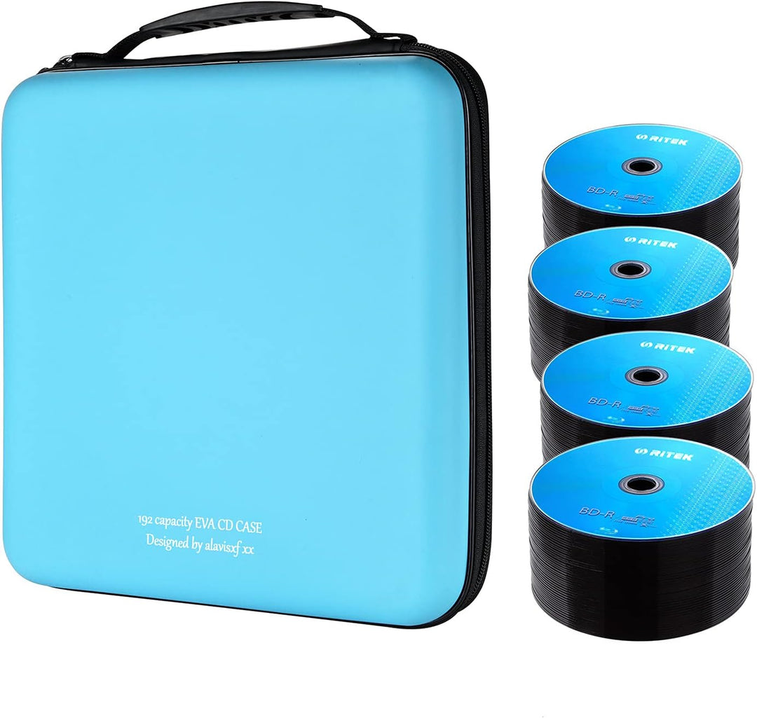 KUOCDSIK CD Tasche, 192 Kapazität Hart Eva Blu-ray CD-Brieftasche Doppelreissverschluss Handschlaufe