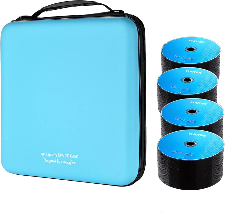 KUOCDSIK CD Tasche, 192 Kapazität Hart Eva Blu-ray CD-Brieftasche Doppelreissverschluss Handschlaufe