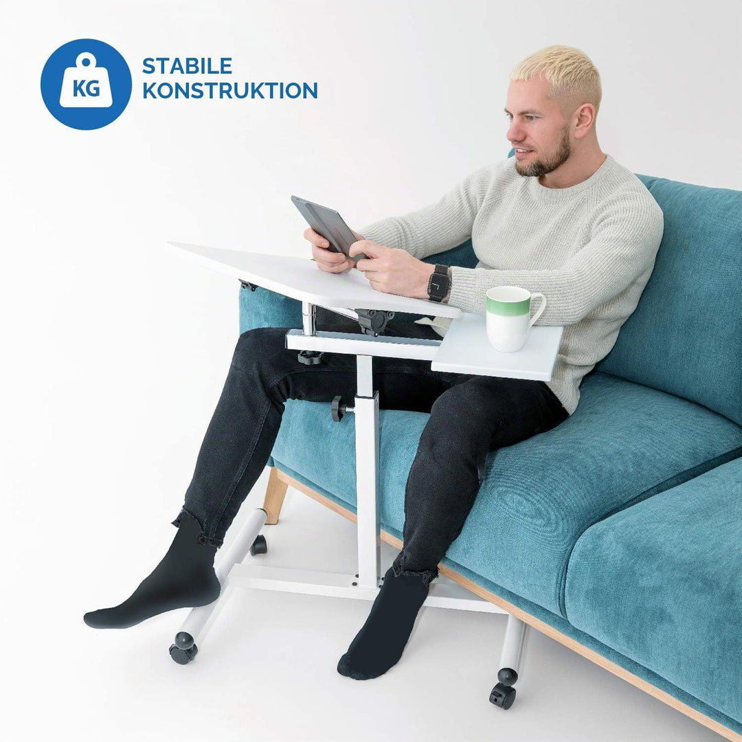 Tatkraft Bianca Schön Laptoptisch auf Rollen, Laptop-Stehpult mit Mausbrett, Einstellbarer Höhe von