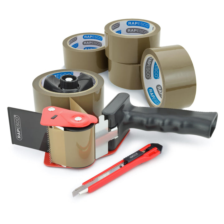 Rapesco 1581 Germ-Savvy Antibakteriell 960 Klebeband-Handabroller mit 5 Braune Packbänder Spender +