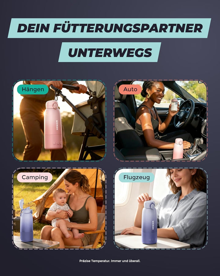 Tragbarer Flaschenwärmer Baby unterwegs mit Selbstreinigungsfunktion, 100W Schnellaufwärmung für Mut