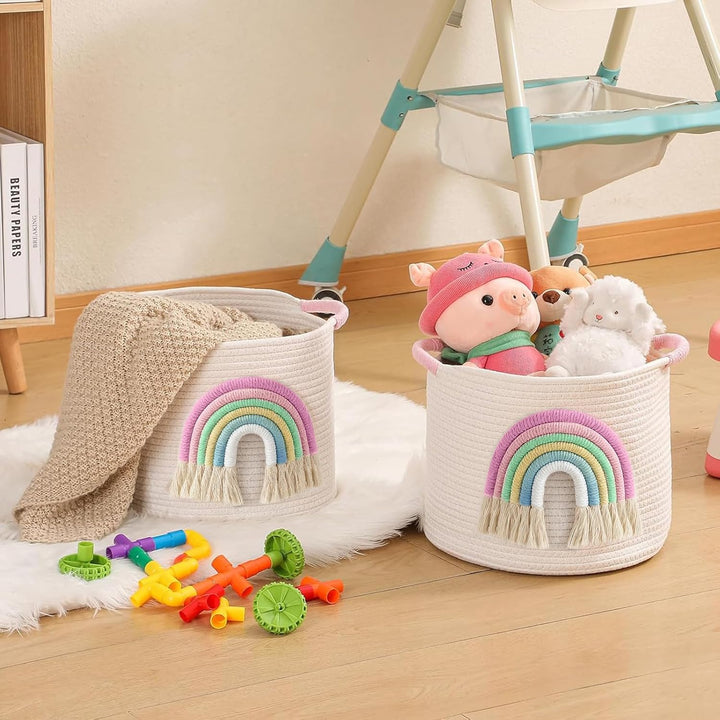 Spielzeug-Aufbewahrungskörbe, gewebtes Baumwollseil, Aufbewahrungskorb mit 3D-Regenbogen-Dekor für K