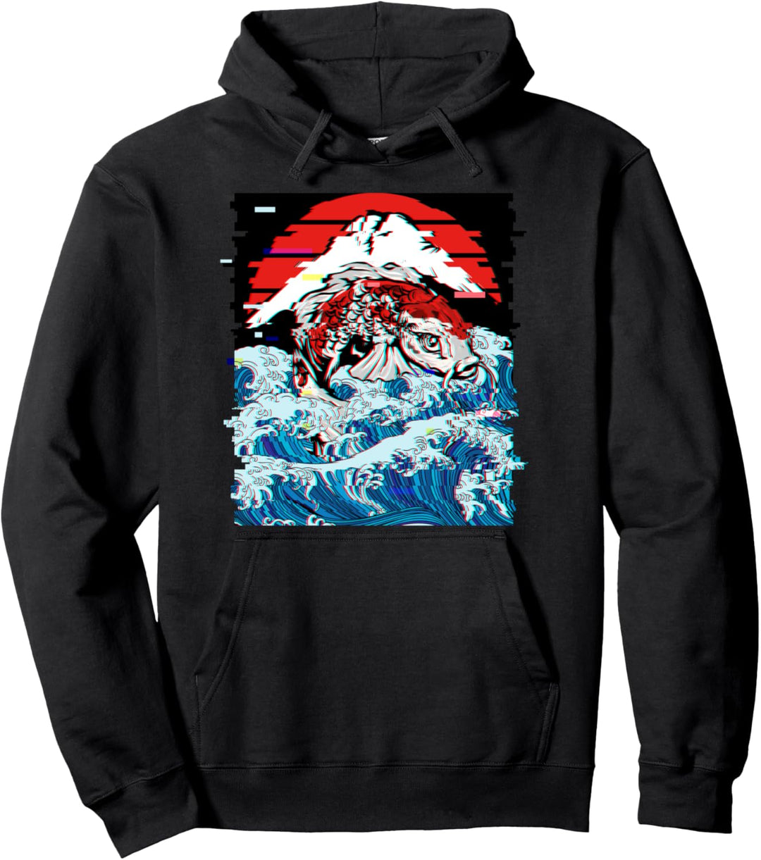 Japanese Koi Fisch Karpfen Retro Japan Kanagawa Wave Mt Fuji Pullover Hoodie