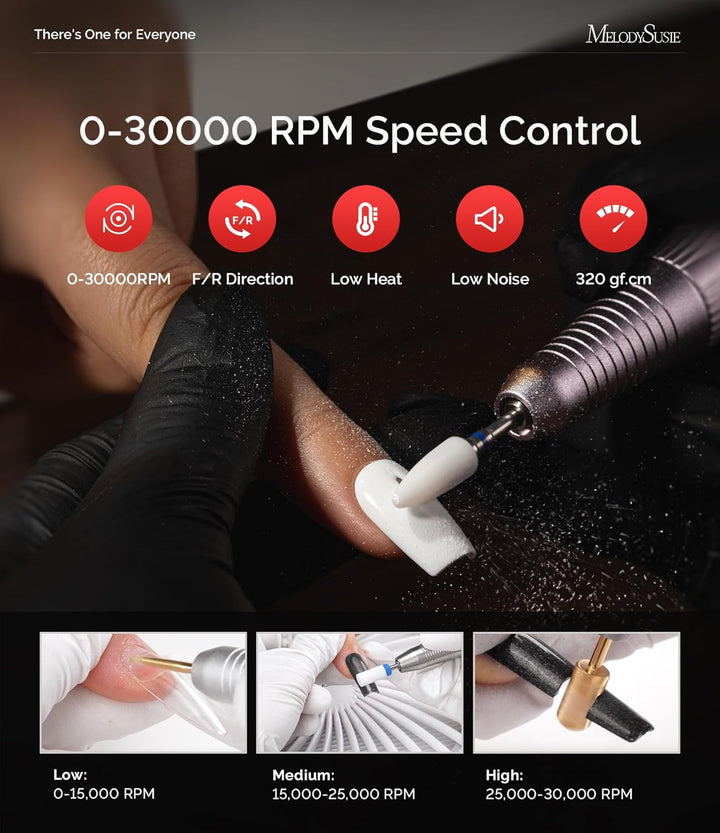 MelodySusie SC320A Professioneller Tisch-Nagelfräser, 30000 U/min Wiederaufladbare Elektrische Nagel