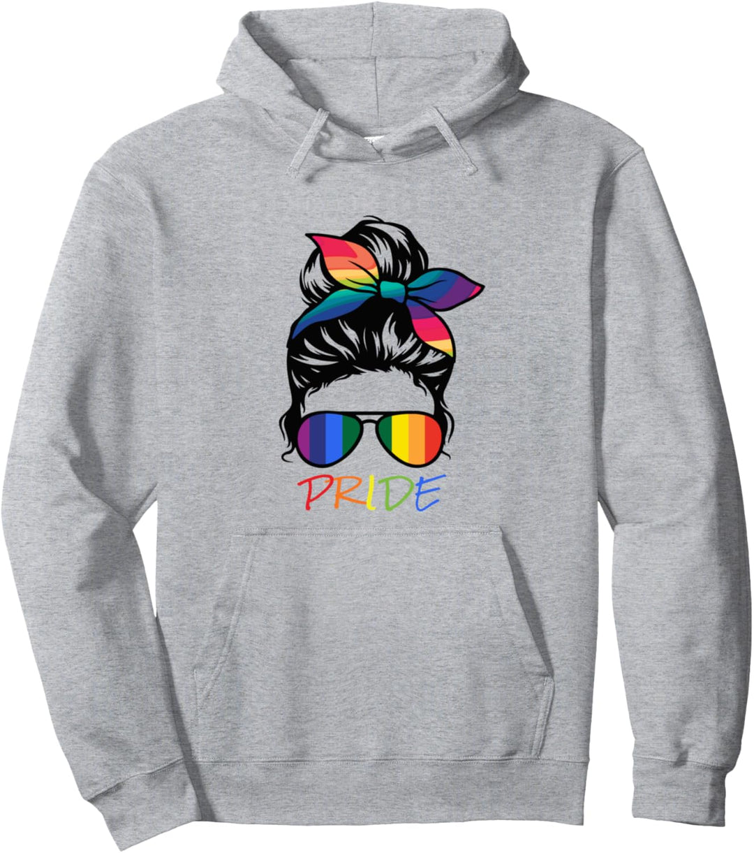 Gay Pride unordentliche Dutt Regenbogen-Sonnenbrille LGBTQ Frauen Gay Pride Pullover Hoodie