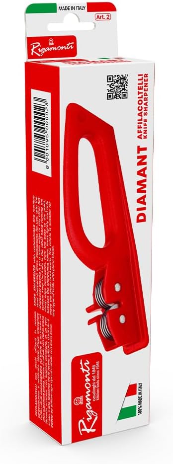 RIGAMONTI Diamant Messerschärfer, 19 cm, manueller Schärfer, Diamantscheiben, ergonomischer Griff, T