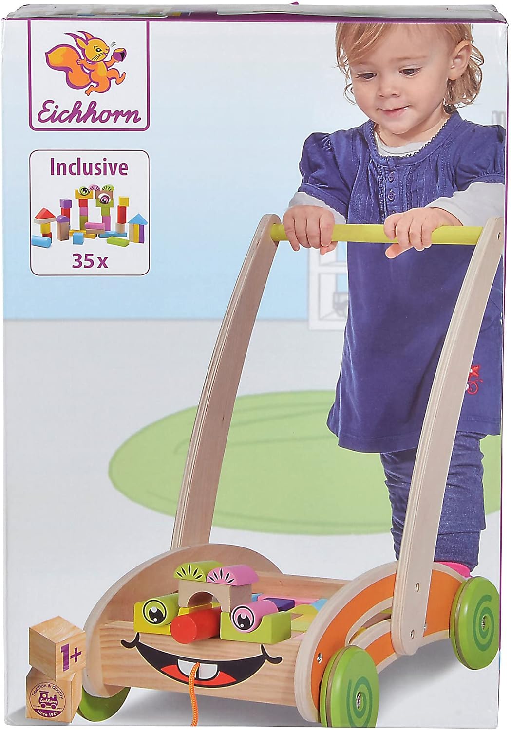 Eichhorn 100001833 - Eichhorn, Spiel- und Lauflernwagen - teilmontiert - mit 35 bunten Bausteinen au