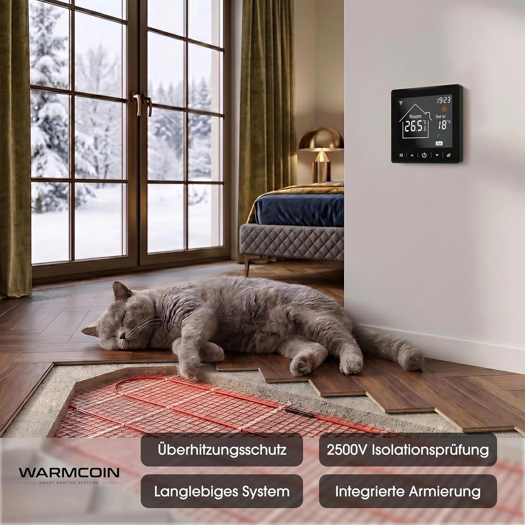 Elektrische Fussbodenheizung All-in-One Set 160 W/m² – Fliesen, Laminat &amp; Vinyl – 8 m² – Inkl. W100